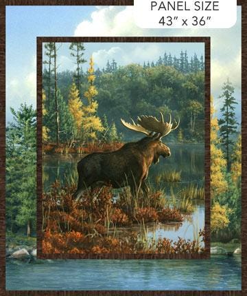 Northwood Naturscapes Moose Quilt Fabric Panel By Northcott Fabrics