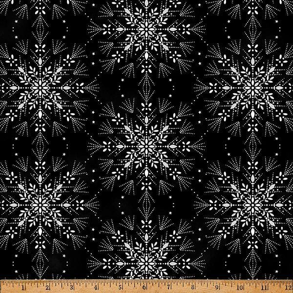 Midnight Perch Onyx/Silver Snowflakes By Hoffman Fabrics