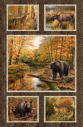 Naturscapes Wilderness Moose, Bear, Deer Fall Quilt Fabric Panel By Northcott Fabrics