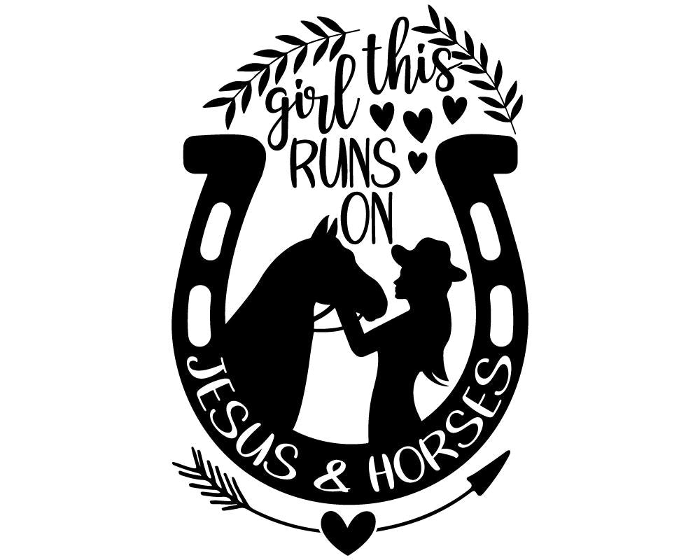 This Girl Runs on Jesus and Horses Vinyl Sticker