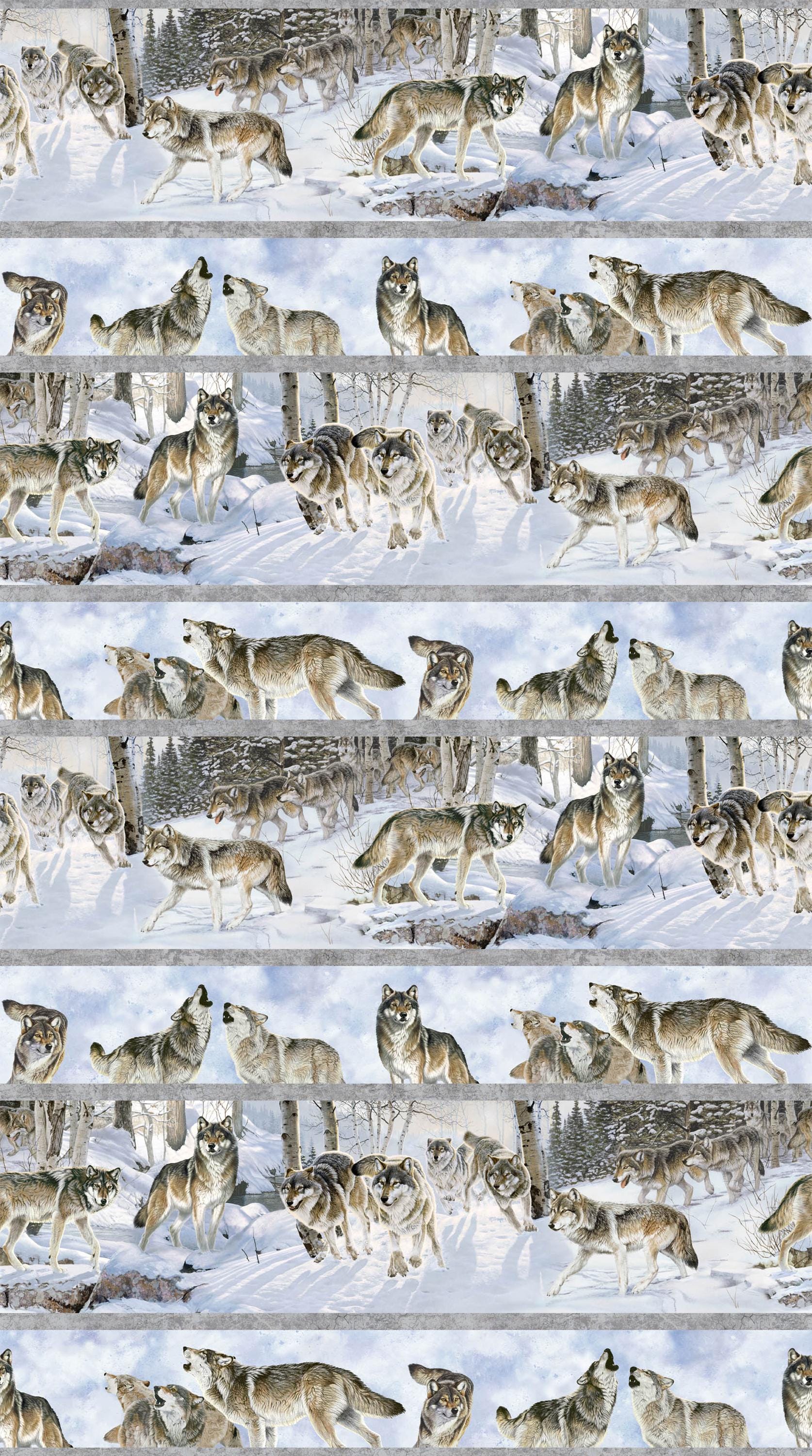 Naturscapes Wild At Heart Border Stripe Wolf Quilt Fabric by Northcott Fabric