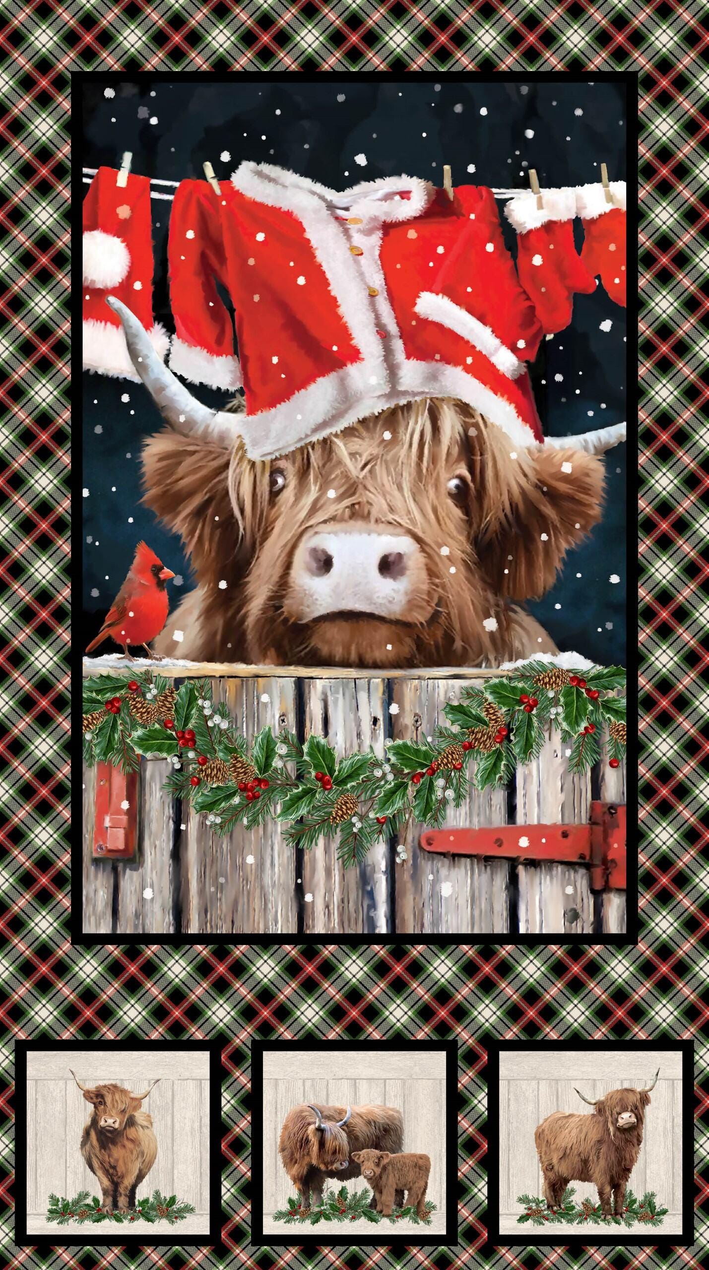 Highland Heart Christmas Quilt Fabric Panel By Northcott Fabrics