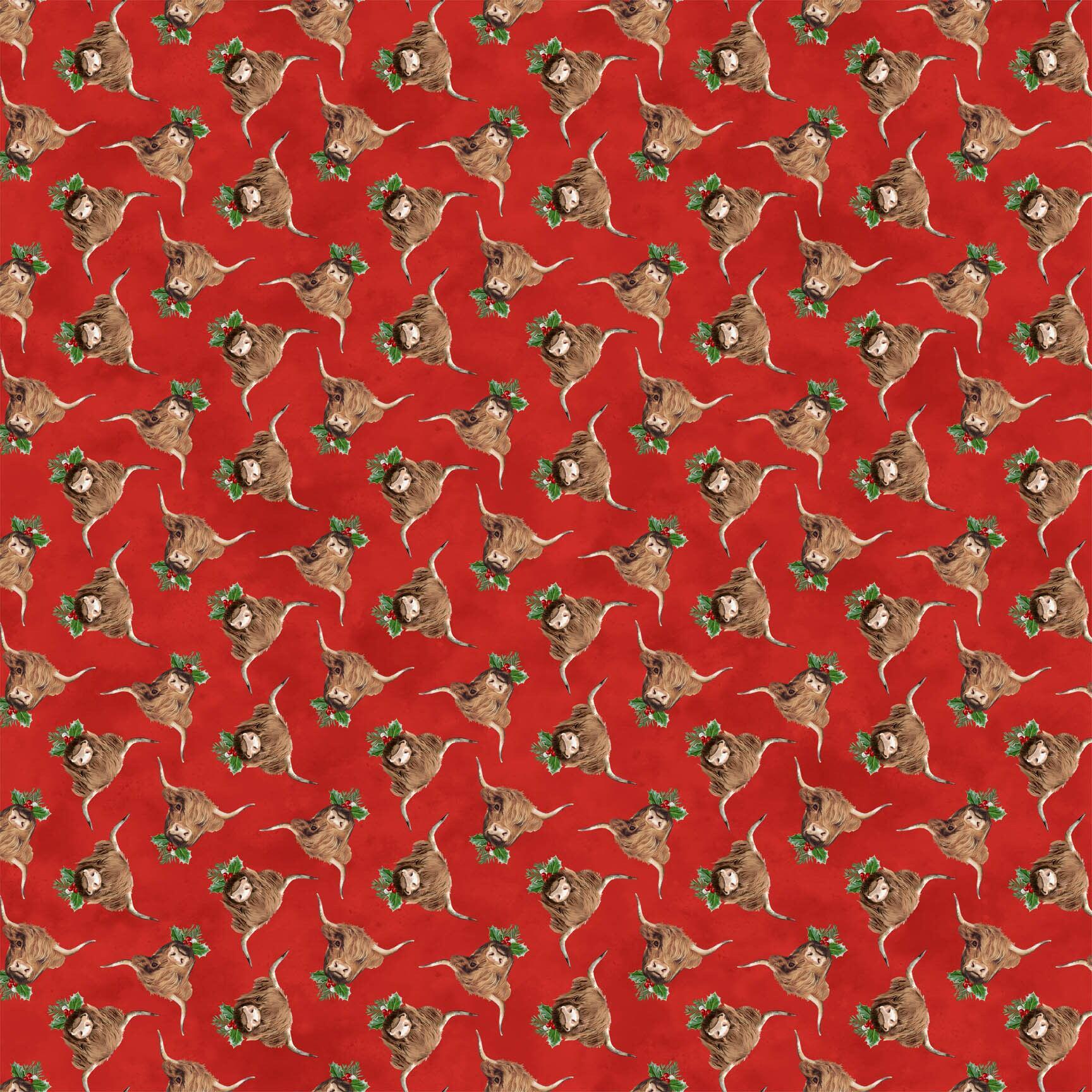 Highland Heart Highland Cow Heads Quilt Fabric by Northcott Fabrics