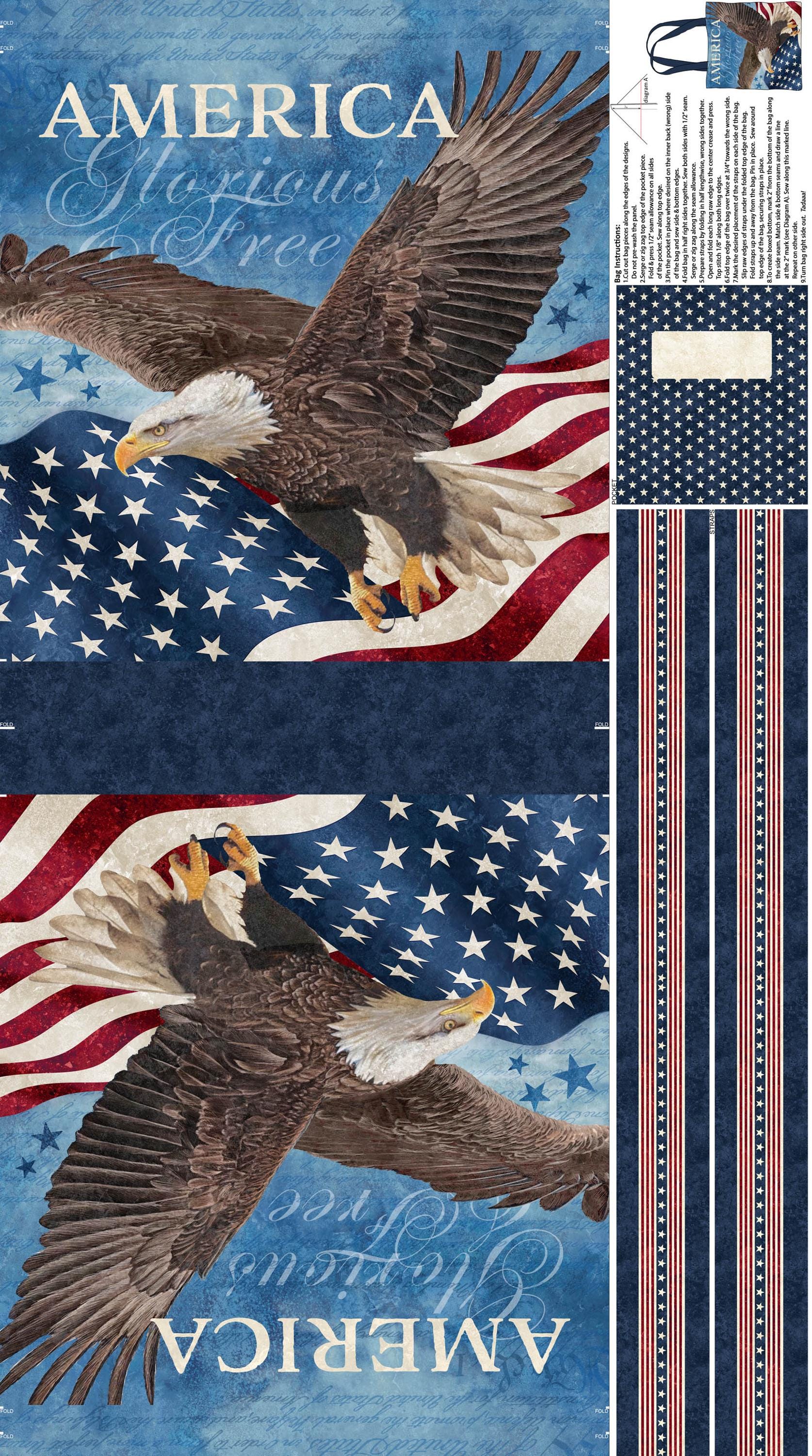 Stars and Stripes Stonehenge American Eagle & Flag Canvas Bag Panel By Northcott Fabrics