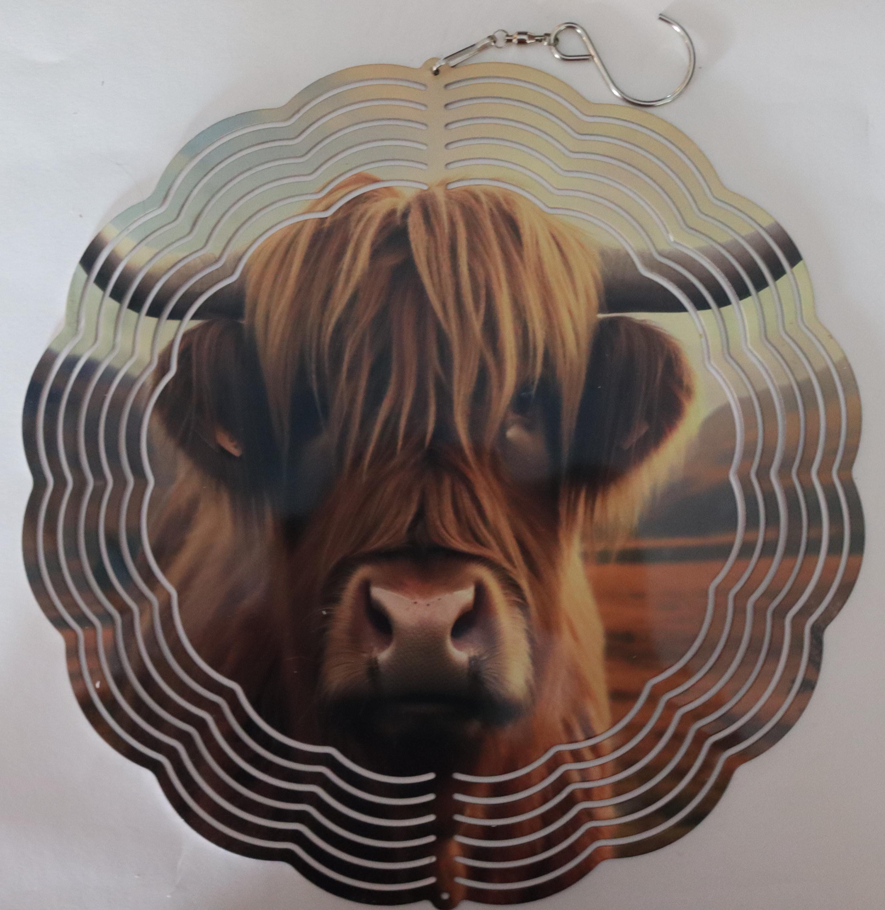 Highland Cow Wind Spinner: Aluminum, 10"