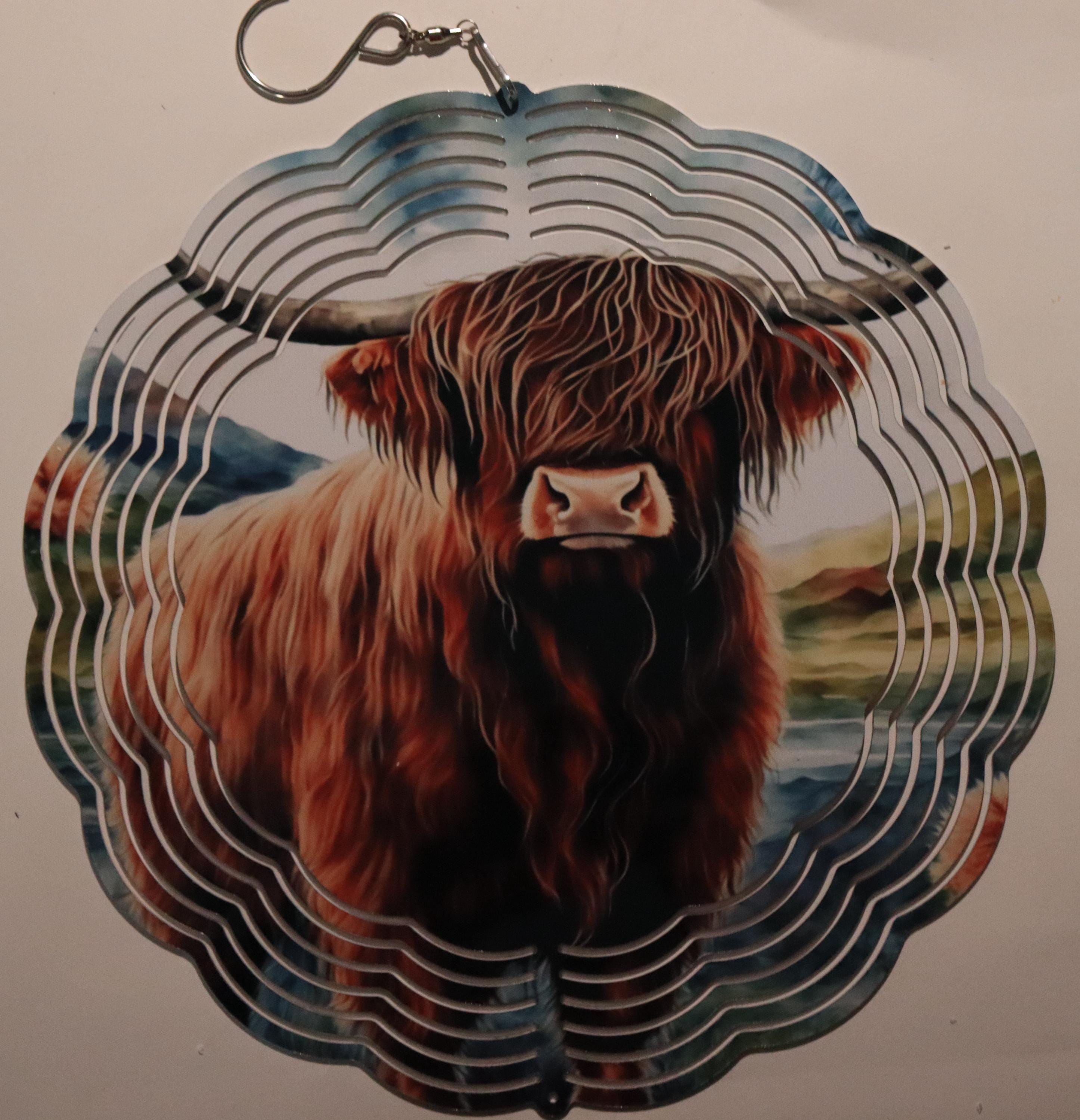Highland Cow #2 Wind Spinner: Bright Aluminum, 10"