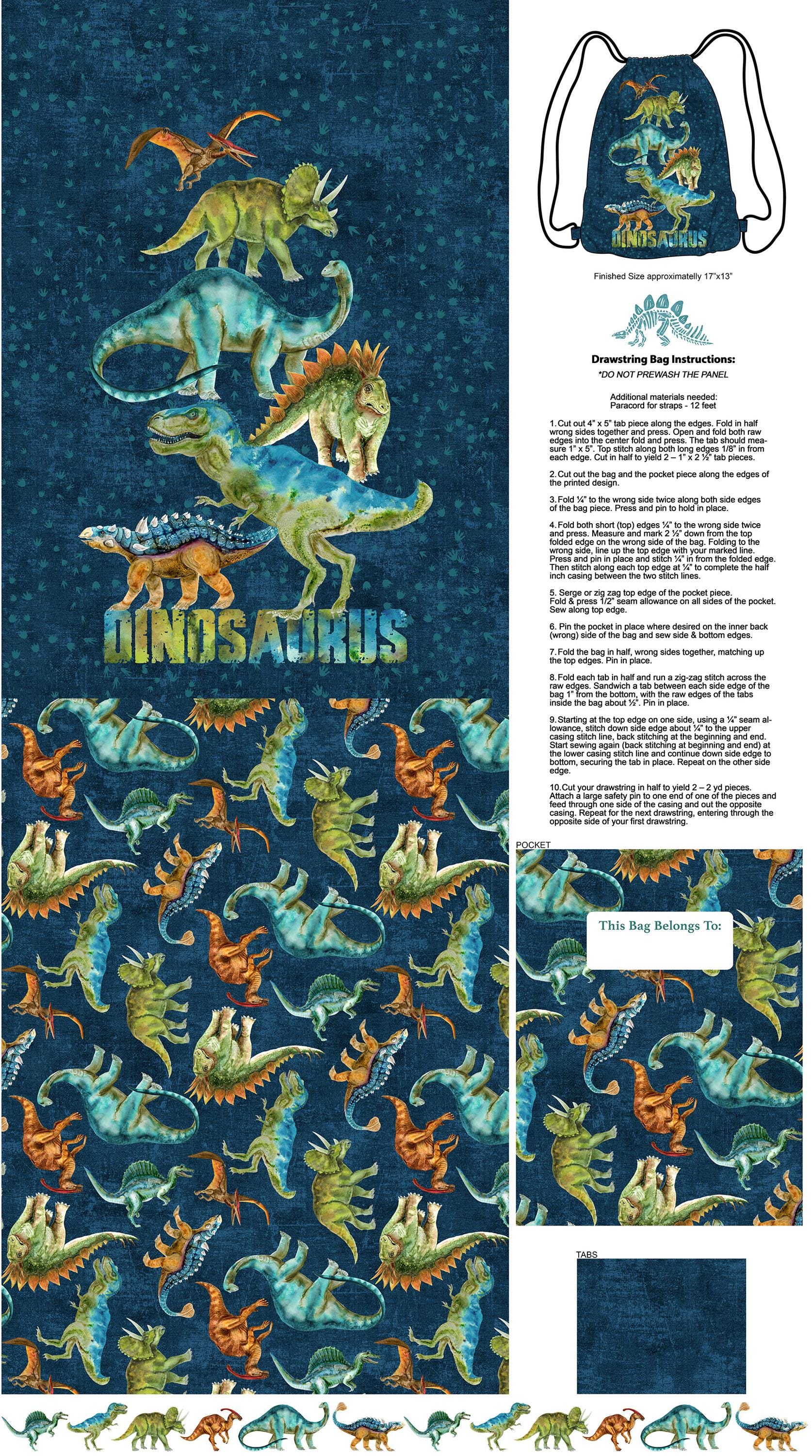 Dino Roar Dinosaur Bag Fabric Panel By Northcott Fabrics