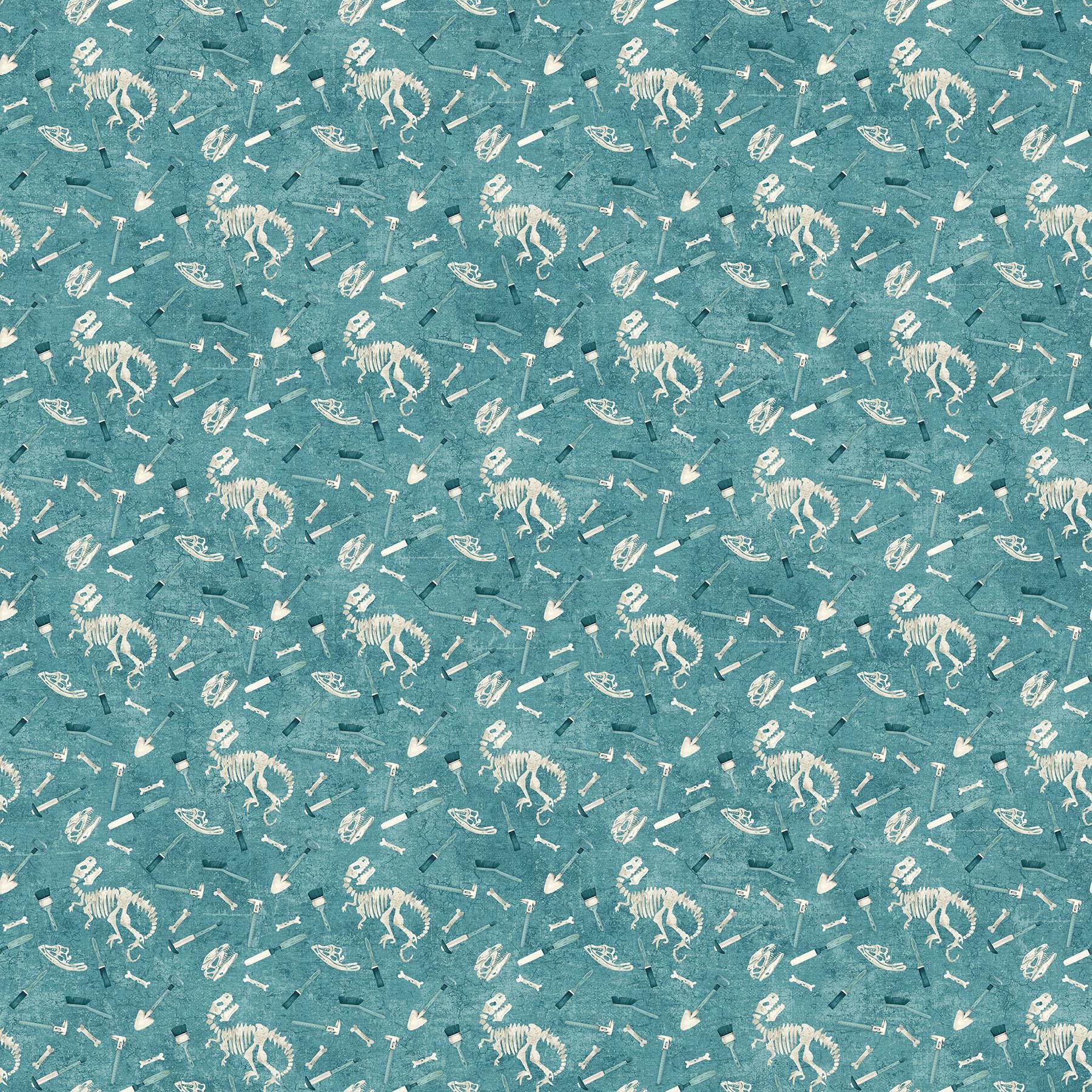 Dino Roar Dinosaur Teal Fossils Quilt Fabric by Northcott Fabrics
