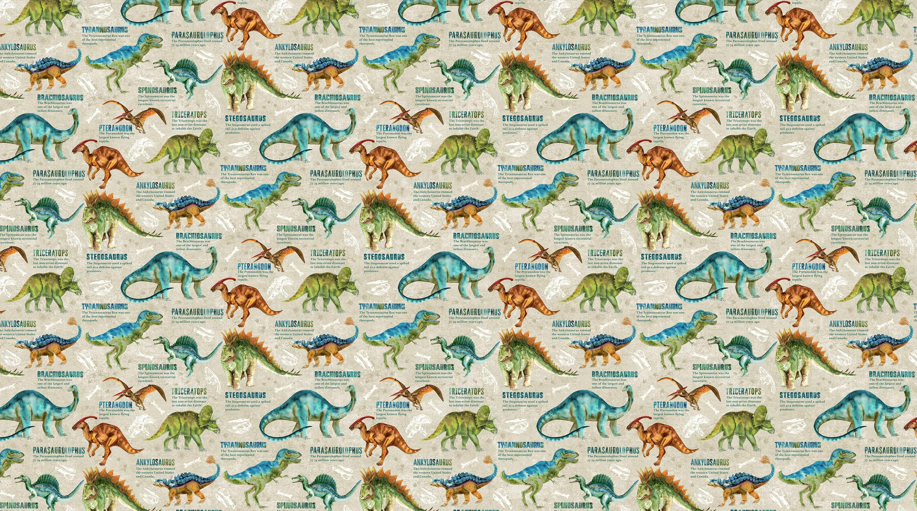 Dino Roar Dinosaurs and Names Quilt Fabric by Northcott Fabrics