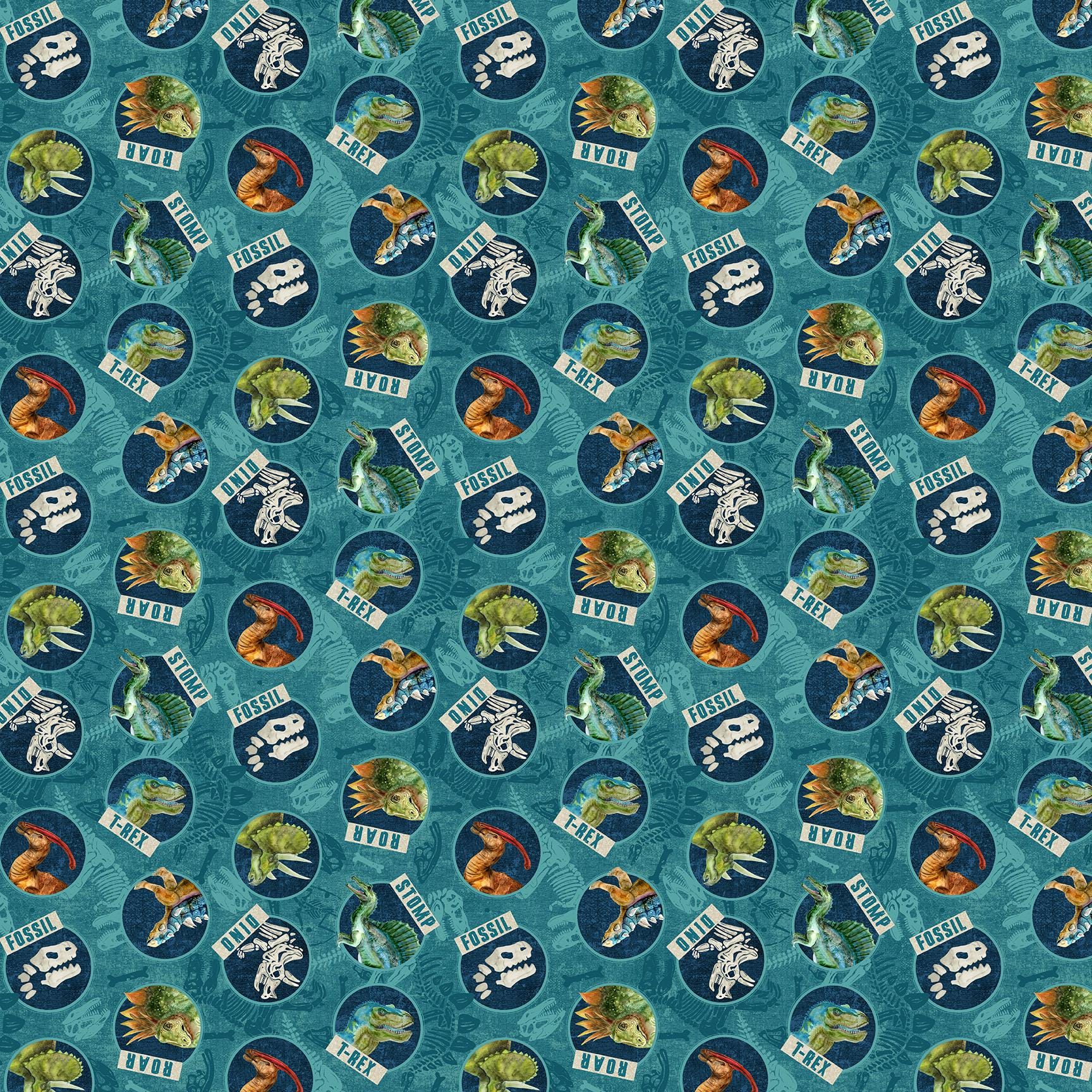 Dino Roar Dinosaurs Tossed Circles Quilt Fabric by Northcott Fabrics