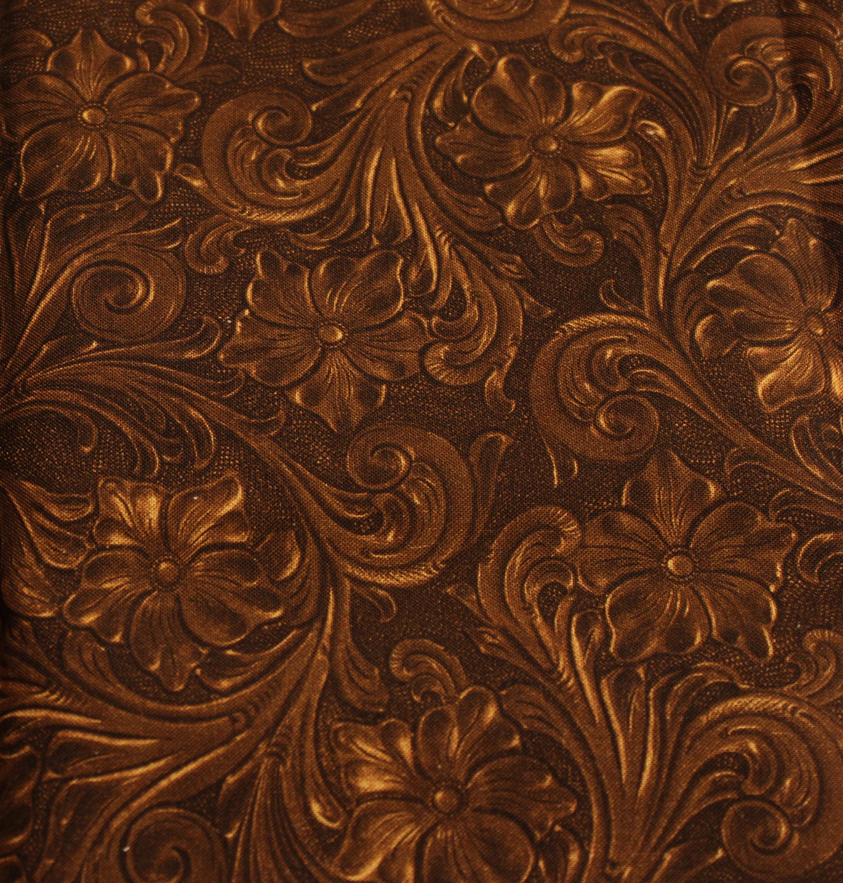 Rodeo Dreams Tooled Brown Leather Quilt Fabric By Hoffman Fabrics