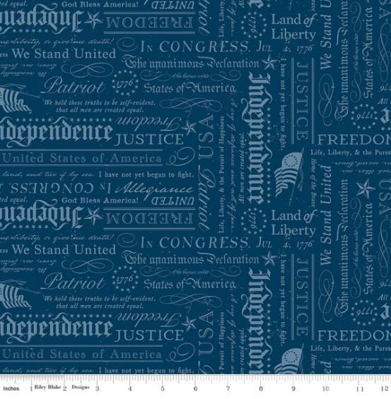 Independence Declaration Oxford Blue Quilt Fabric By Riley Blake Designs