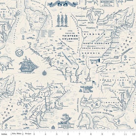 Independence Colonial Map Cream Quilt Fabric By Riley Blake Designs