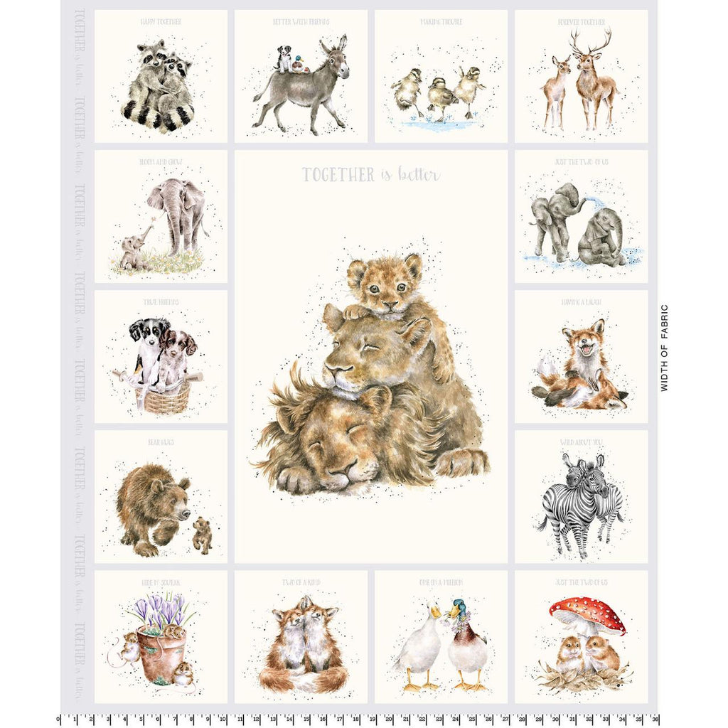 Together is Better #1 Soft Gray Quilt Fabric Panel by Maywood Studio