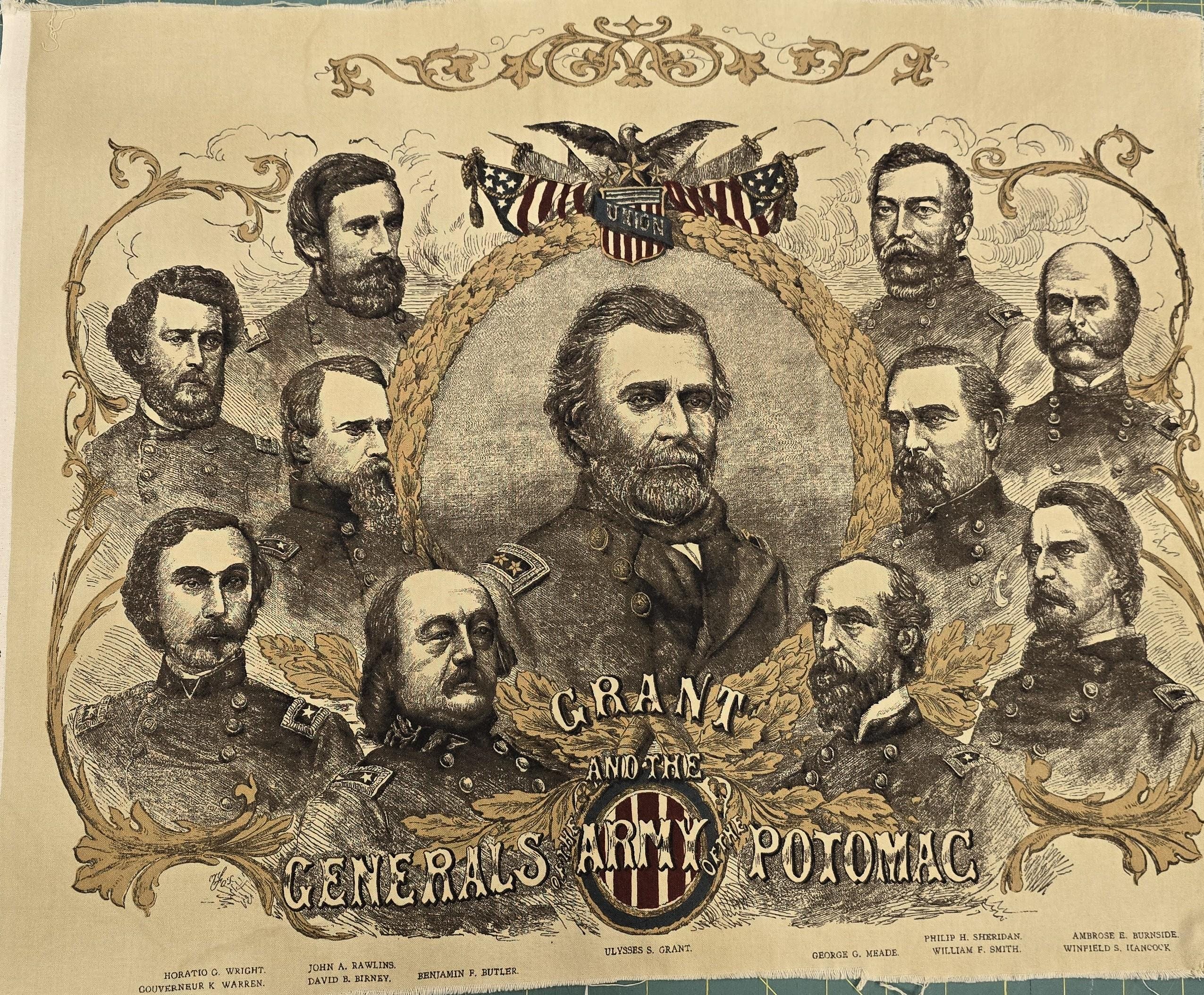 Commemorative Collections Civil War Union Generals Quilt Fabric Panel By Windham Fabrics