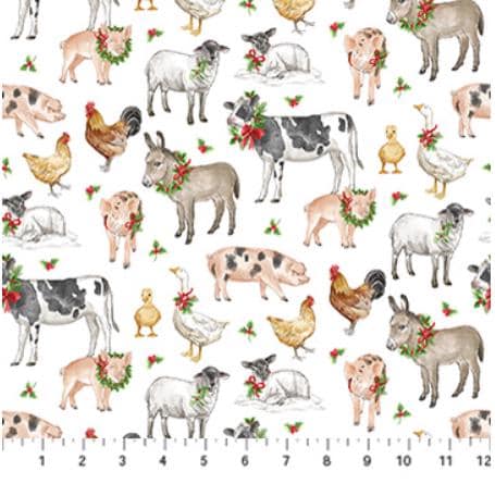 Barnyard Christmas Chickens Quilt Fabric by Northcott Fabrics