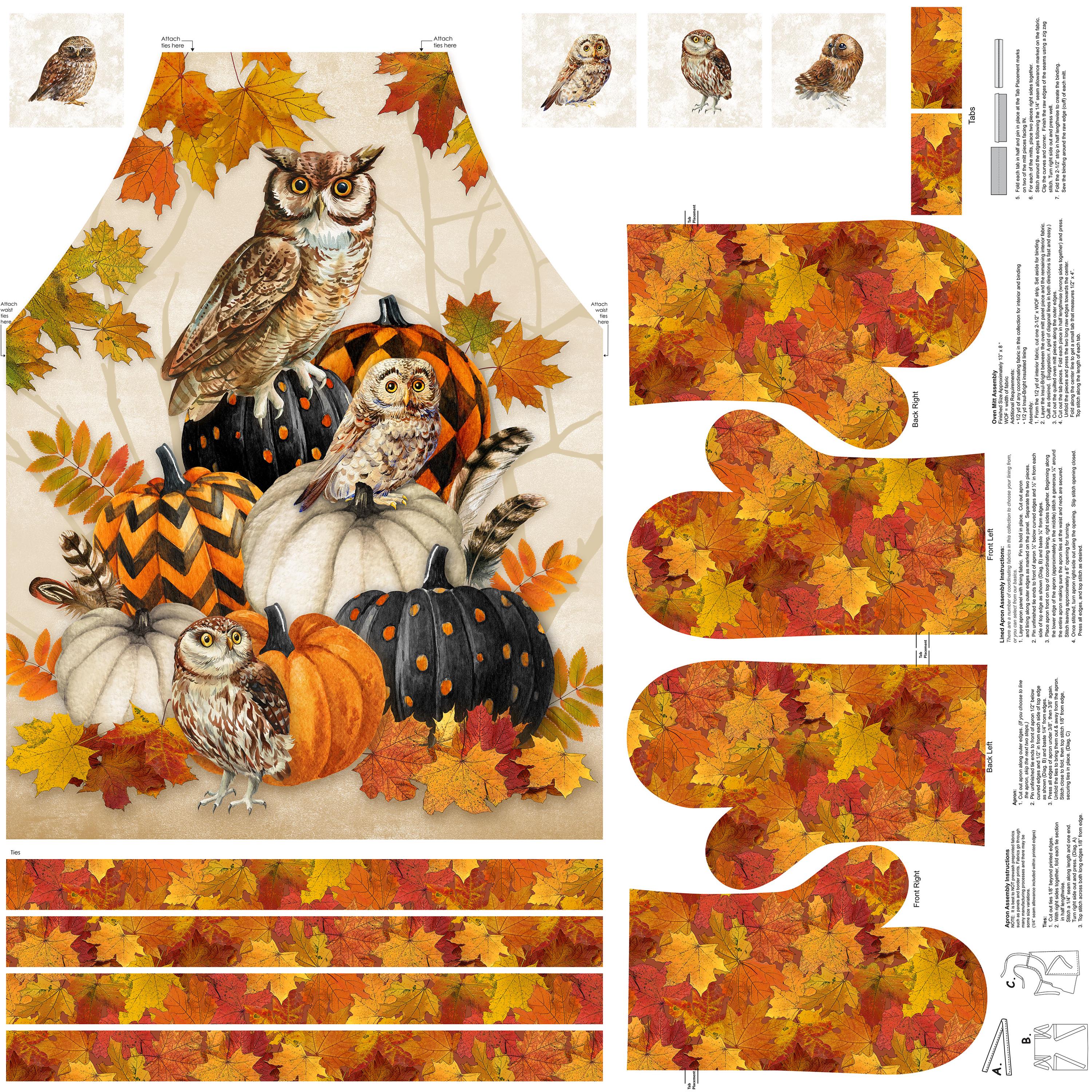 Night Owl Halloween Harvest Canvas Apron Fabric Panel By Northcott Fabrics