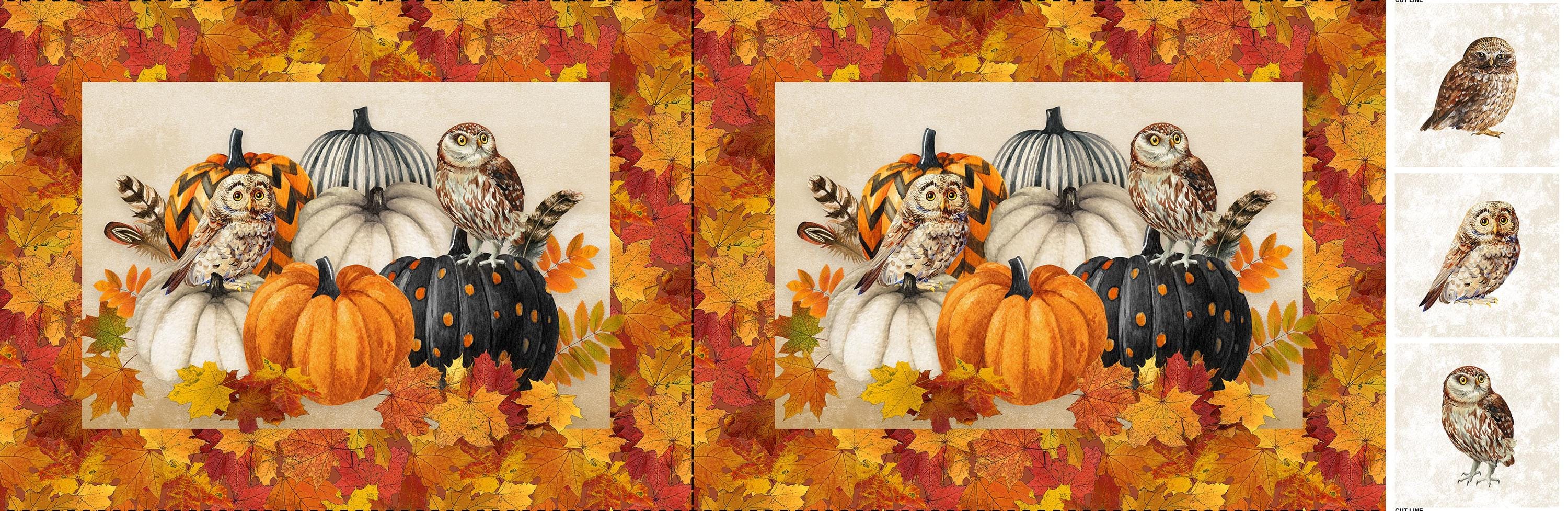 Night Owl Halloween Harvest Canvas Placemat Set of 2 Fabric Panel By Northcott Fabrics