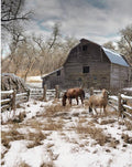 Winterwind Stables Pasture Winter Horses Quilt Fabric Panel By Hoffman Fabrics