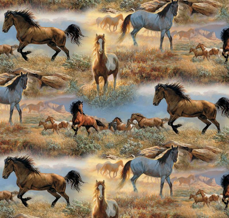 Horses on the Prairie Quilt Fabric by David Textiles