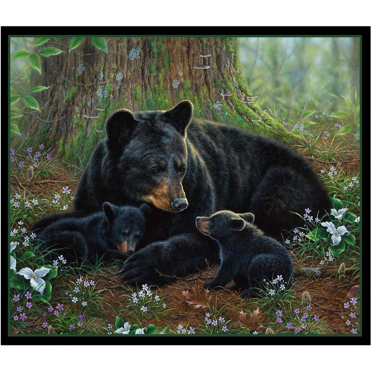 Tender Moments Black Bear Quilt Fabric Panel By Elizabeth Studios