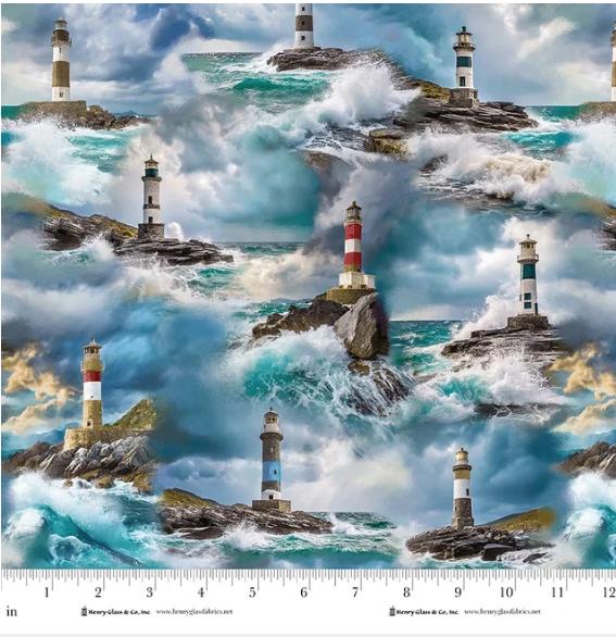 Coastal Guardians Lighthouses Allover Quilt Fabric By Henry Glass & Co.