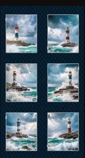 Coastal Guardians Lighthouse Blocks Quilt Fabric By Henry Glass & Co.