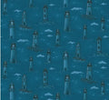 Coastal Guardians Monochromatic Lighthouses Allover Quilt Fabric By Henry Glass & Co.