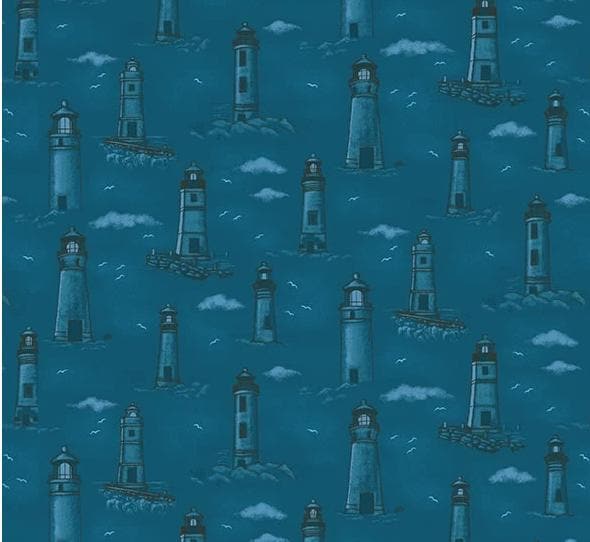 Coastal Guardians Monochromatic Lighthouses Allover Quilt Fabric By Henry Glass & Co.