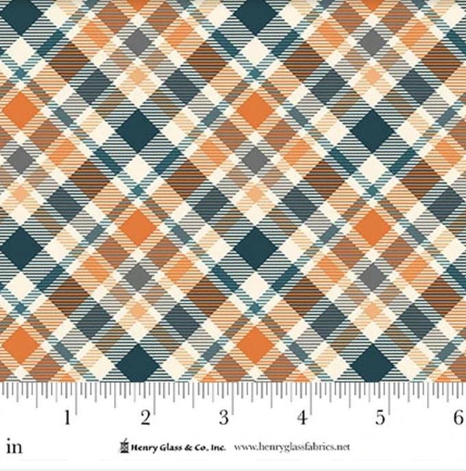 Ghost Graveyard orange and Black Plaid Quilt Fabric By Henry Glass & Co.