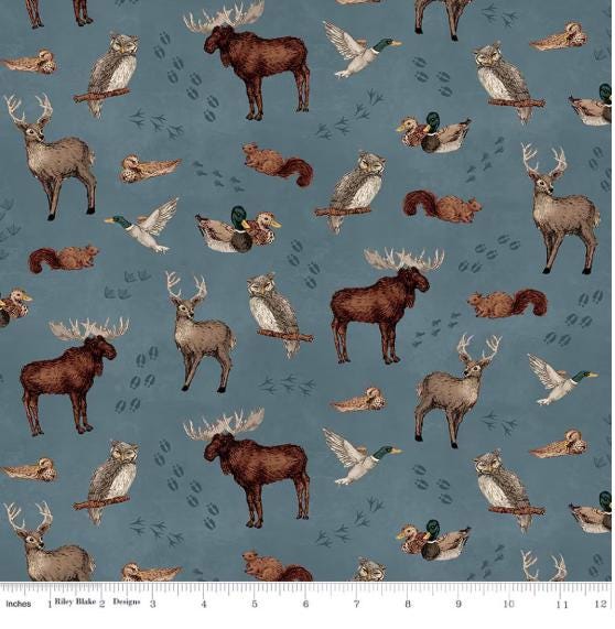 Whispering Pines Forest Animals Toss Quilt Fabric By Riley Blake Designs.