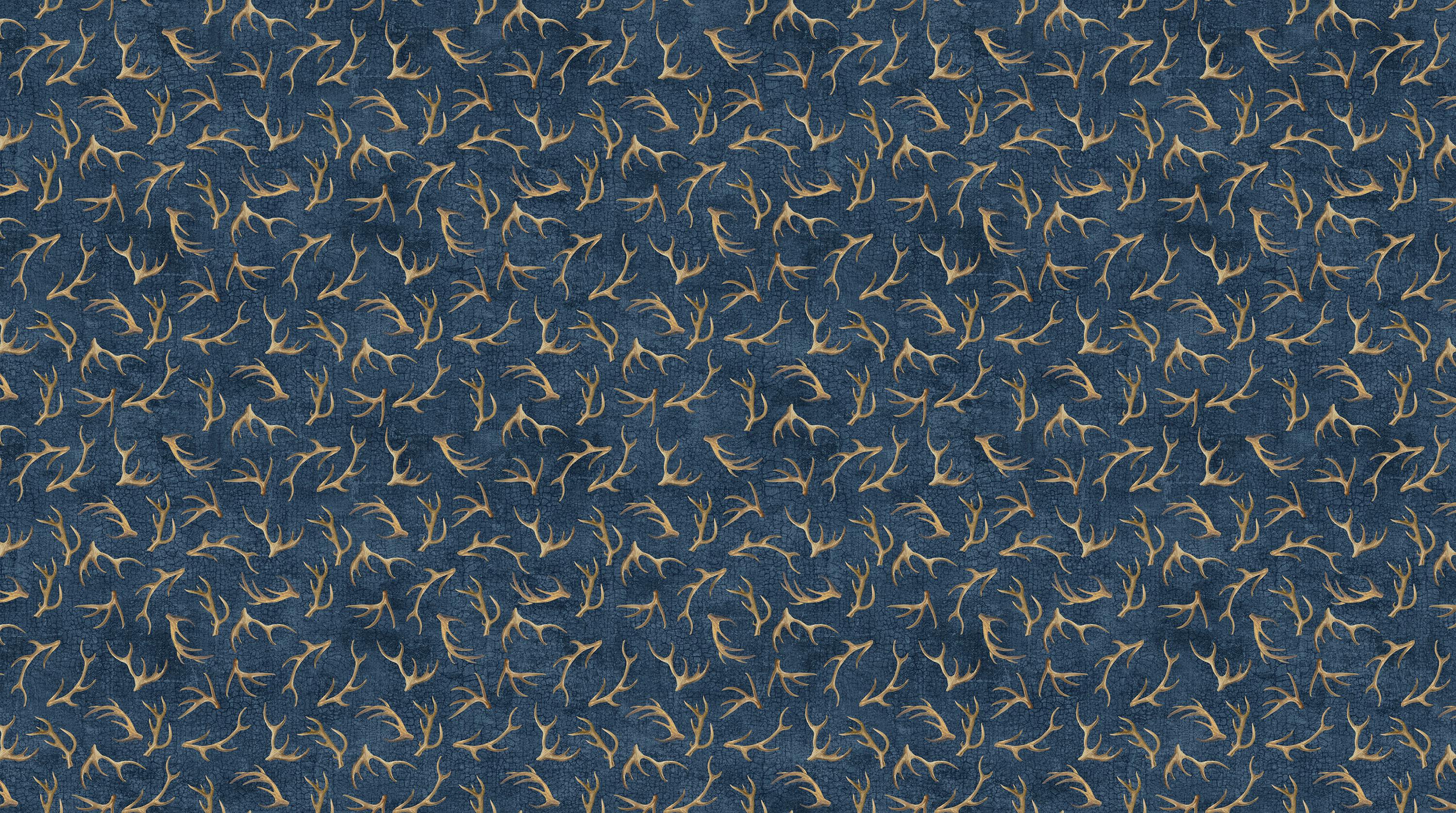 Birchwood Whitetail Deer Blue With Antlers Quilt Fabric By Northcott