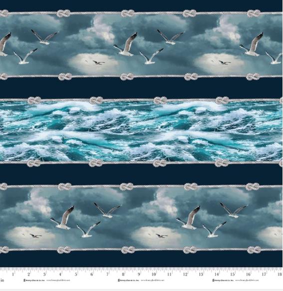 Coastal Guardians Stormy Seas Border Stripe Quilt Fabric By Henry Glass & Co.
