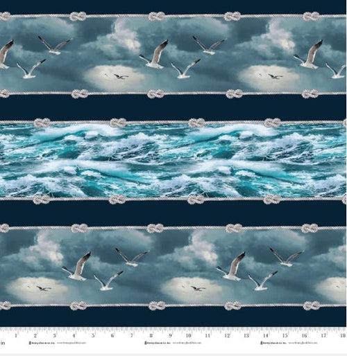 Coastal Guardians Stormy Seas Border Stripe Quilt Fabric By Henry Glass & Co.