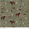 Whispering Pines Forest Animals Toss Green Quilt Fabric By Riley Blake Designs.