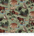 Whispering Pines Forest Animals Main Green Quilt Fabric By Riley Blake Designs.