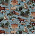 Whispering Pines Forest Animals Main Blue Quilt Fabric By Riley Blake Designs.
