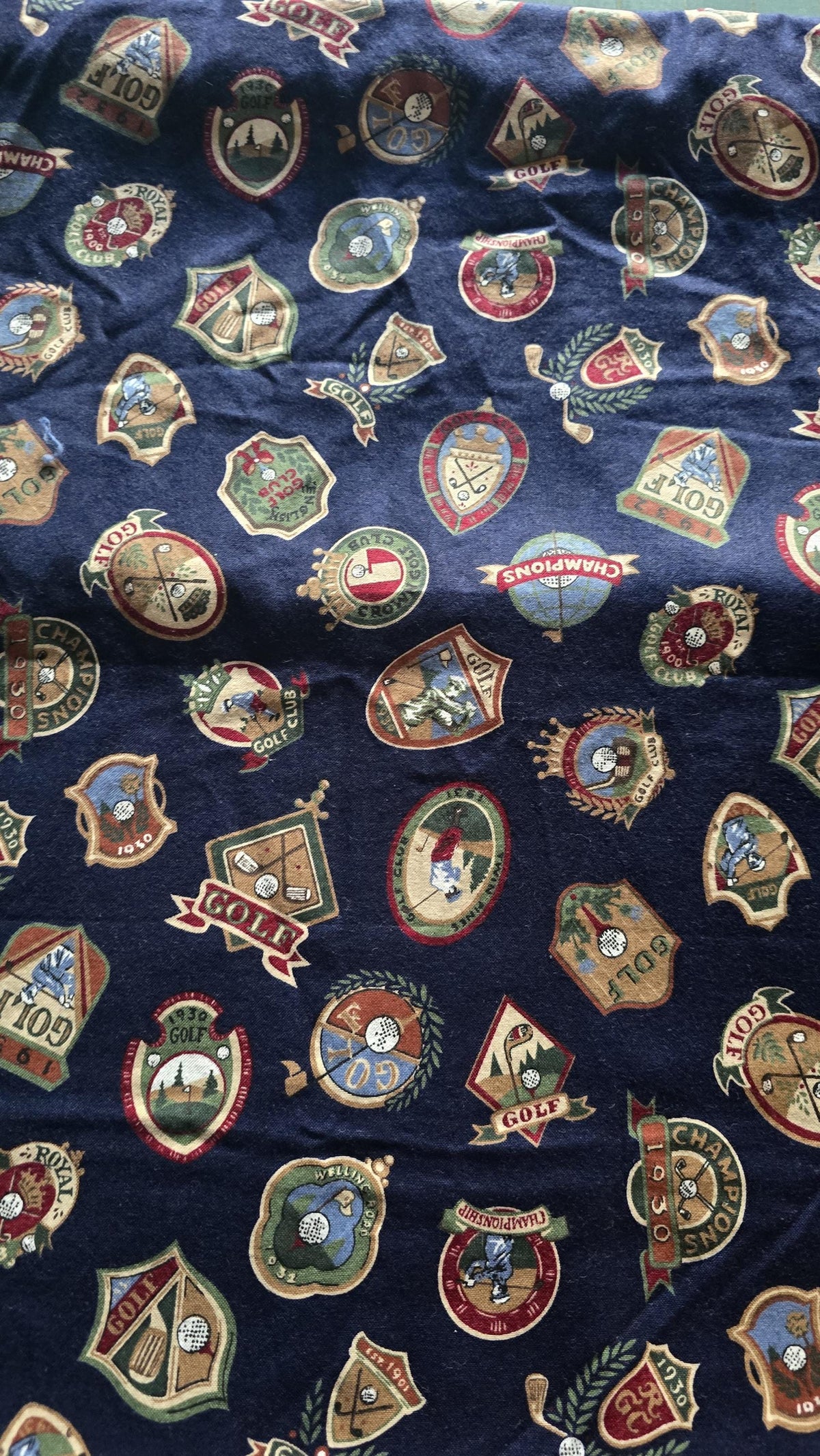 Golf Emblems Patches Cotton Quilt Fabric by Cranston Printwork