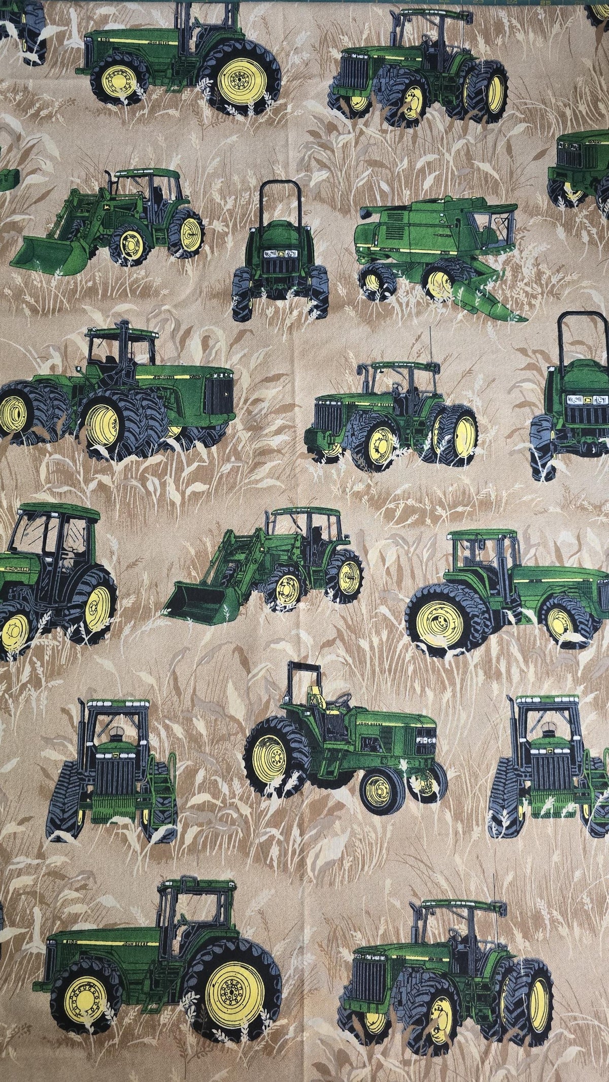 John Deere Tractors in Brown Grass Quilt Fabric