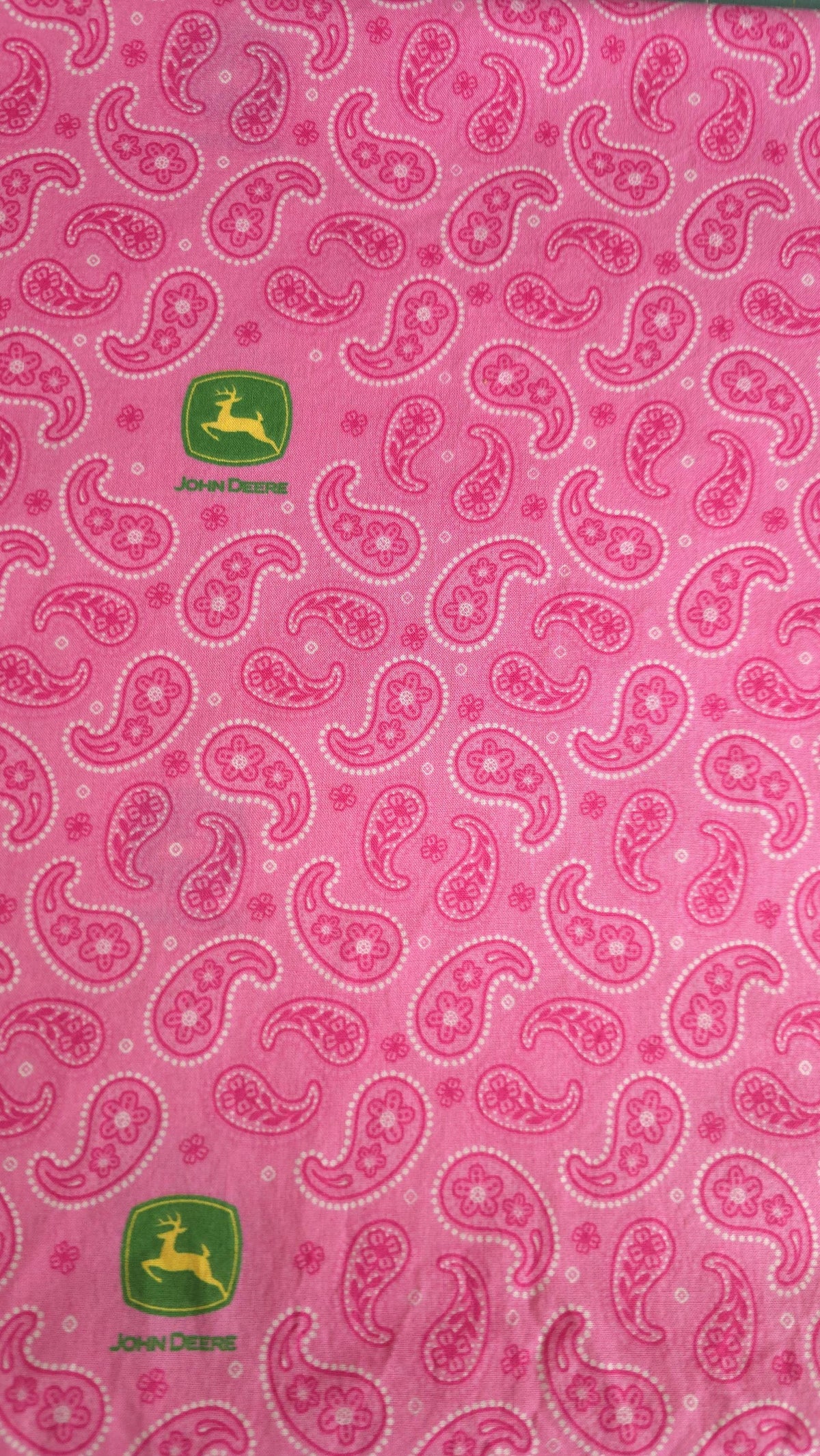 Pink John Deere Green Logo Quilt Fabric