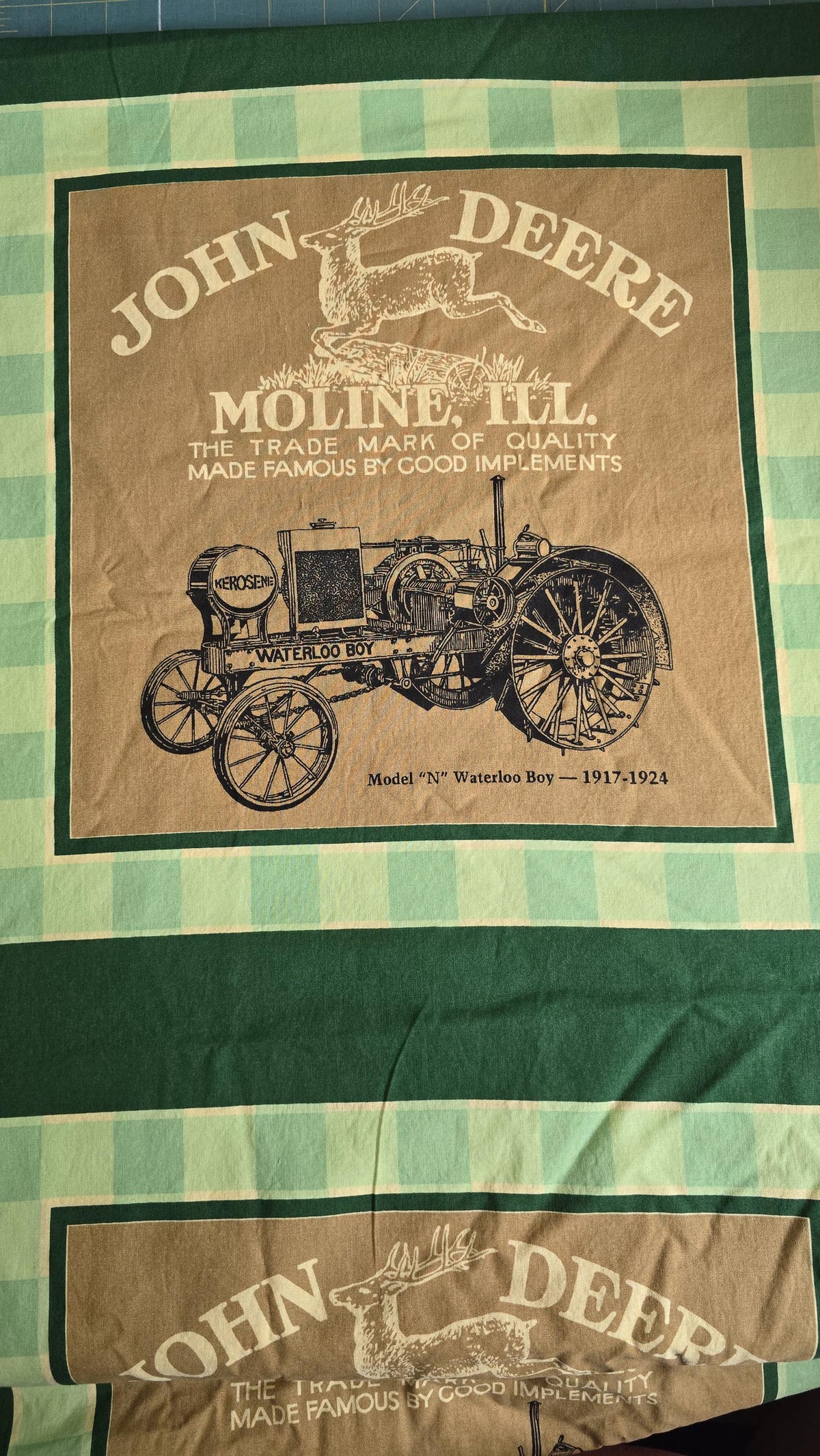 John Deere Tractor Model "N" Water Boy Fabric Pillow Panel