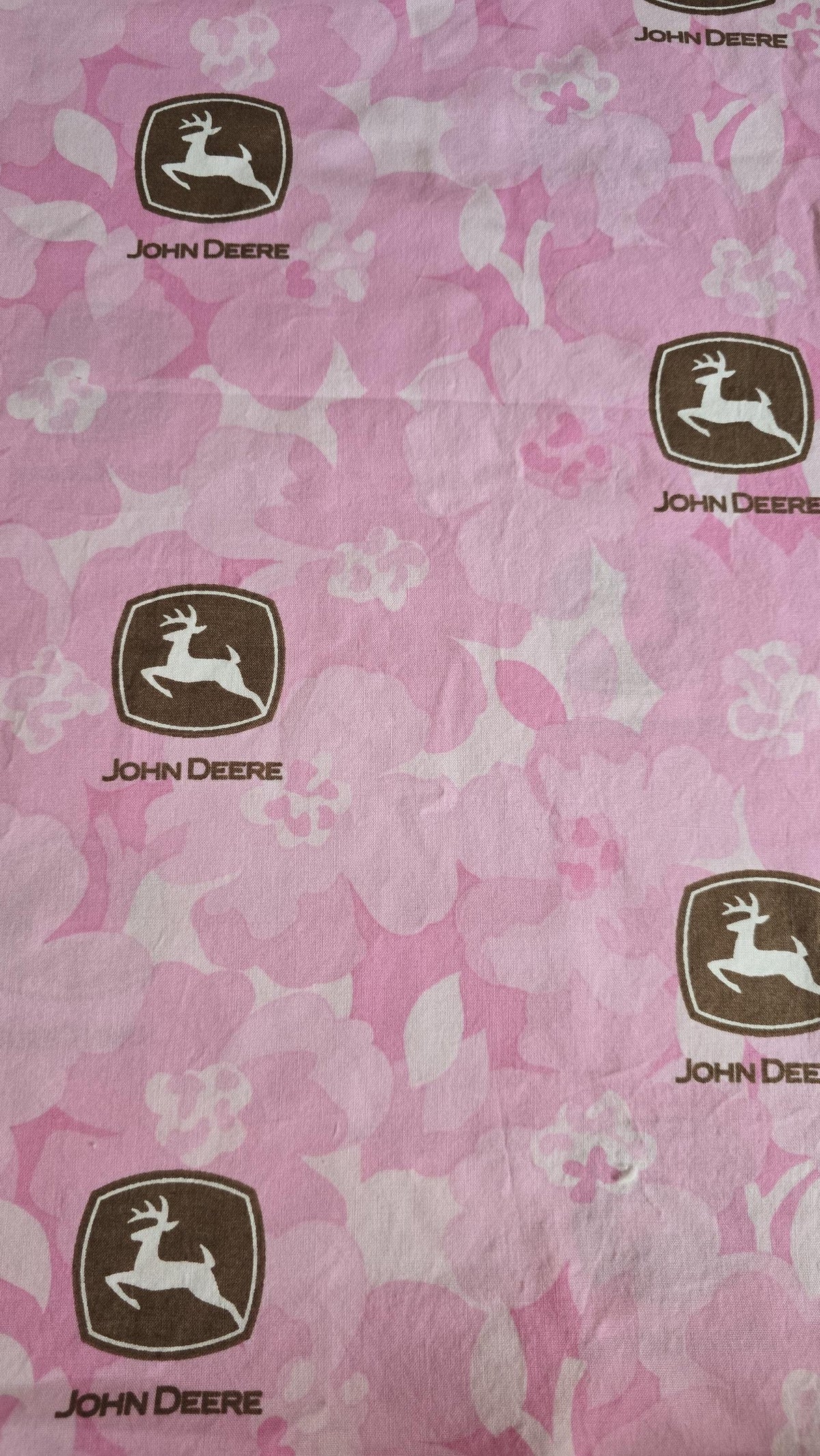 Pink John Deere Brown Logo Quilt Fabric