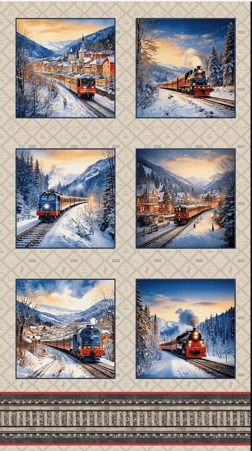 Steam Dreams Classic Train Locomotive Block Quilt Panel By Henry Glass