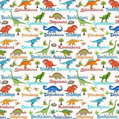 Dino Mini Dinosaurs and Names Quilt Fabric by Northcott Fabrics