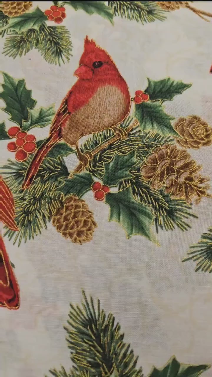 Christmas Splendor Cardinal Natural and Gold Quilt Fabric by Hoffman Fabrics