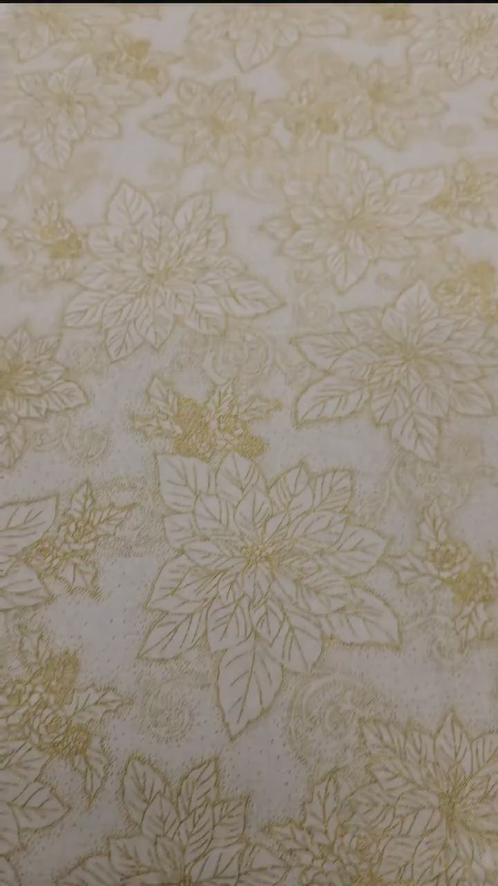 Christmas Splendor Poinsettia Natural and Gold Quilt Fabric by Hoffman Fabrics